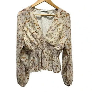 Lush Floral Peasant Blouse Puff‎ Sleeve Large